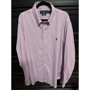 Ralph Lauren Shirt Mens M Pink Blue‎ White Performance RL Slim Plaid